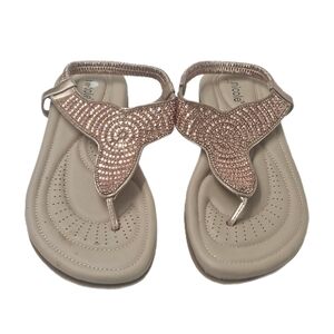 Nicole Nocular Rose Gold Embellished T-Strap Sandals Size 7 Rhinestone